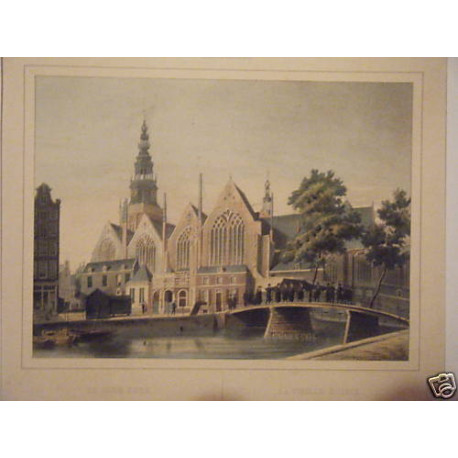 LITHOGRAPHIE GOUACHEE GOMMEE 19ème AMSTERDAM PAYS BAS