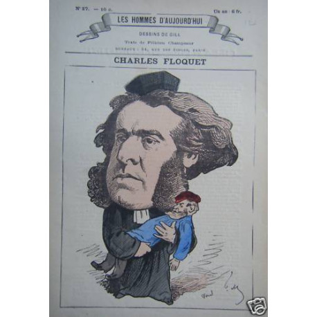 GRAVURE DE GILL COLORIEE AU POCHOIR 19è CHARLES FLOQUET