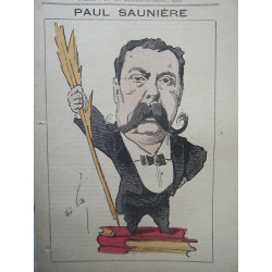 POCHOIR DE GILL 19ème PAUL SAUNIERE ROMANCIER JOURNALISTE