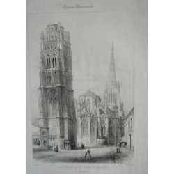 LITHOGRAPHIE GUIENE MONUMENTALE 1842 BORDEAUX CATHEDRALE TOUR ST...