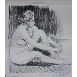 GRAVURE SUR BOIS 1892 D'APRES DESSIN DE HEIDBRINCK ETUDE FEMME NUE