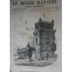 GRAVURE SUR BOIS MONDE ILLUSTRE 1879 TOUR DE BELEM PRES LISBONNE...