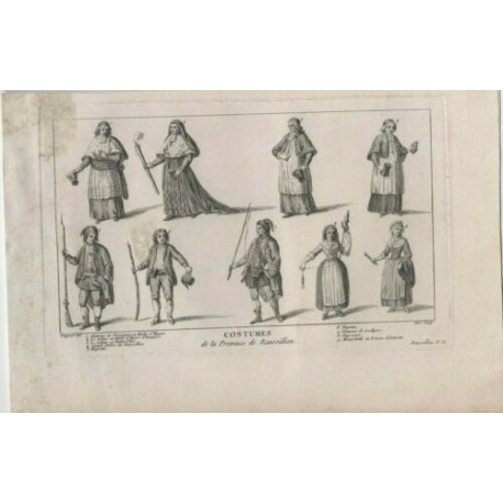 GRAVURE 18ème d' EPOQUE 1756 COSTUMES DE LA PROVINCE DE ROUSSILLON