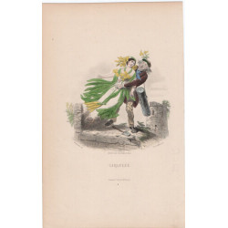 GRAVURE SUR ACIER DE GRANDVILLE 1867 FLEURS ANIMEES GIROFLEE