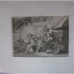 Gravure sur cuivre 1728 d' apres ostade scene de taverne