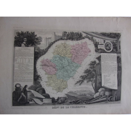 Carte de levasseur Aquarellée vers 1850 departement de la Charente