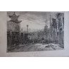 Gravure 1886 d' apres oeuvre de HILDENBRANT LA RUE CIRCULAIRE A PEKIN